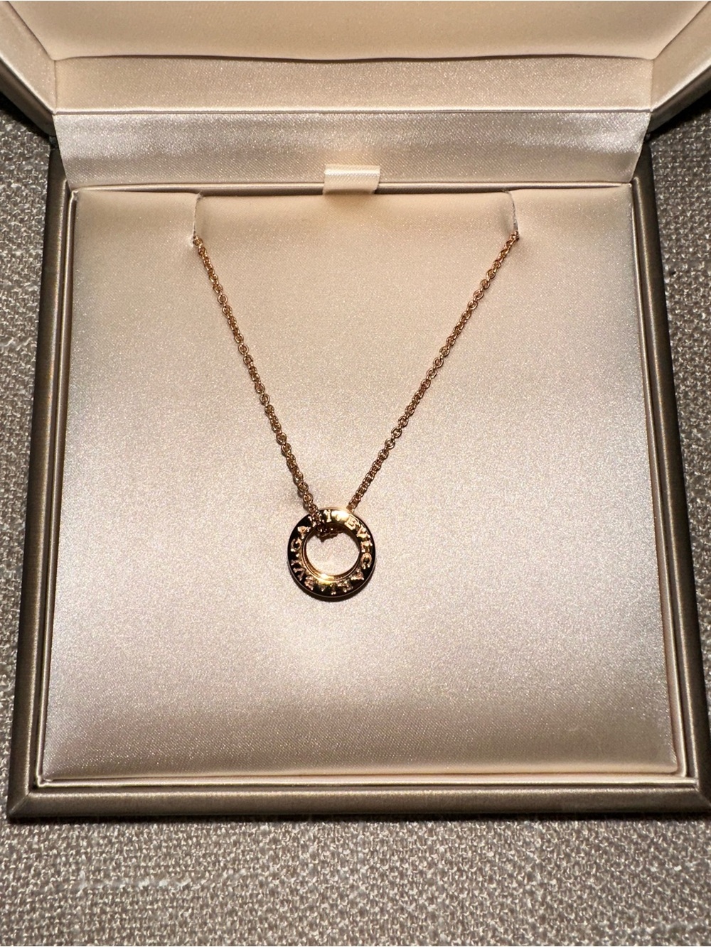 Bvlgari 18k Rose Gold Circular Logo Pendant Necklace